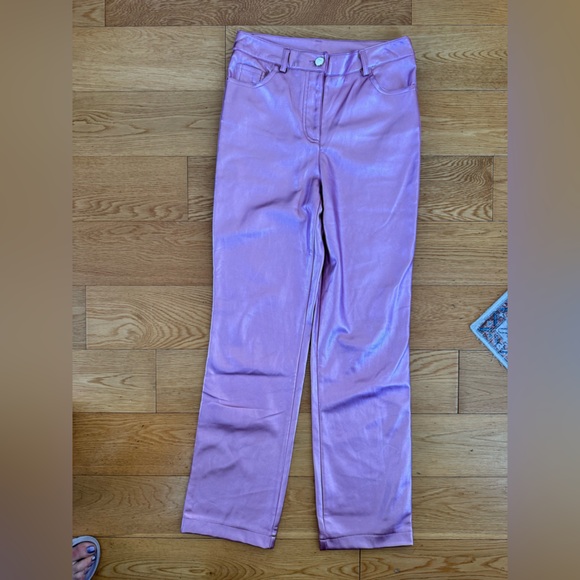 Rachel Zoe Pants - Rachel Zoe Light Pink Faux Leather Metallic Straight Leg Pants